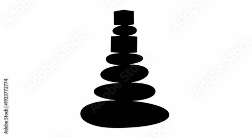 Simple black silhouette of a classic ring stacker toy on a white background