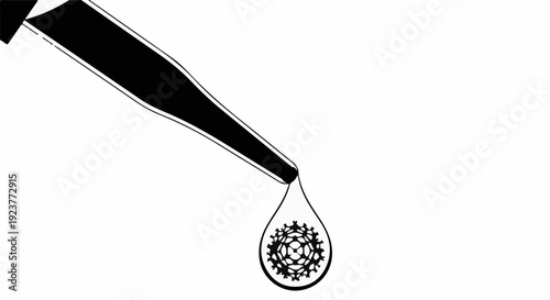 Precise drop of liquid containing microscopic particles falling from dropper