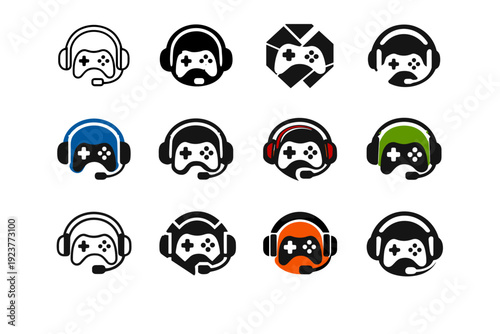 Gaming influencers. Icon set. Set Logo of Gaming influencers: headset and controller. harmonious logo variations of the same emblematic