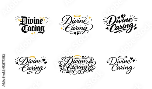 Divine Caring. Create a calligraphy lettering illustration of the phrase: Divine Caring.