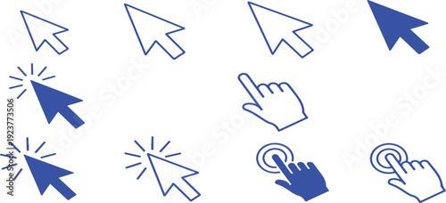 Modern cursor and hand icons for web design and digital interfaces