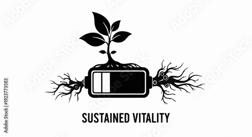 Green energy concept with plant growing from battery symbolizing sustainability and renewal