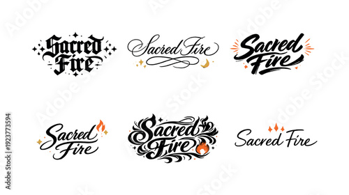 Sacred Fire. Create a calligraphy lettering illustration of the phrase: Sacred Fire. Render