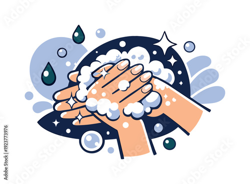 Nail care and hand cleanliness. Hands gently washing with soap, clean nails highlighted by