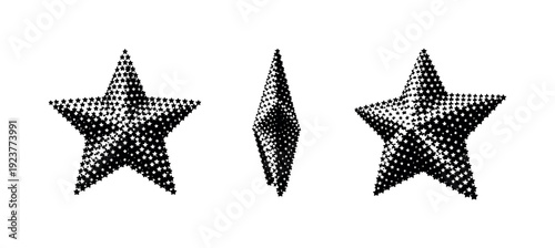 Halftone dotted star pattern A structured halftone star pattern with evenly spaced star dots displayed in front view, side view,