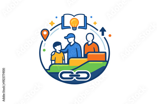 Mentoring younger s centered on knowledge transfer and shared progress across different stages of life. A clear badge-style