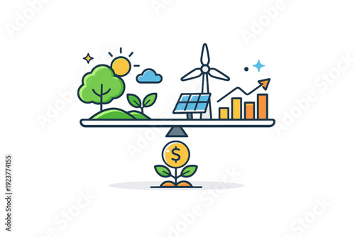 Renewable Balance Icon. Sustainable business models emerging from renewable energy innovation and climate-conscious entrepreneurship. A clear visual metaphor