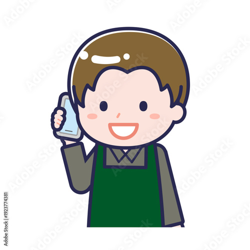 スマートフォンを使う「飲食店の店員」の男性