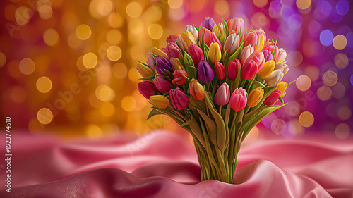 Kartka na międzynarodowy dzień kobiet. Kolorowy bukiet tulipanów © Paweł Ziółkowski