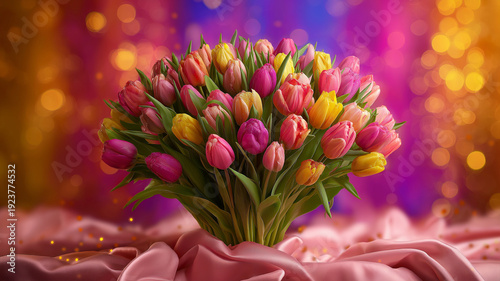 Kartka na międzynarodowy dzień kobiet. Kolorowy bukiet tulipanów © Paweł Ziółkowski