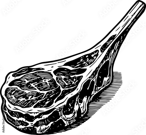 Vintage Engraving Tomahawk Bone In Ribeye Steak