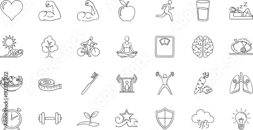 Health and wellness icons for medical and healthcare concepts