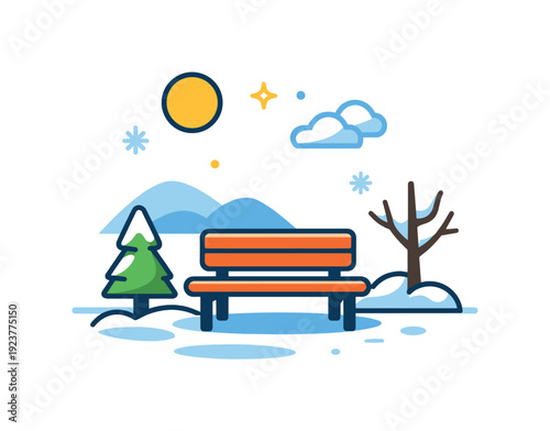 Winter fresh air illustrated through a simple outdoor moment with snow covered ground and clear sky, suggesting clarity, renewal, and a