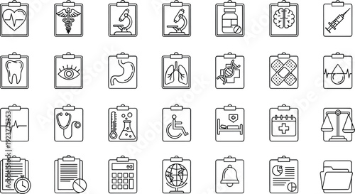 Medical and healthcare icons on clipboards for business presentations