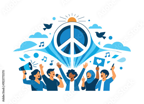 Freedom of expression upheld. Many voices rising together into a unified open symbol,