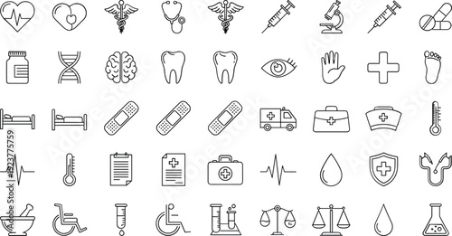 Health and wellness icons for medical and healthcare concepts