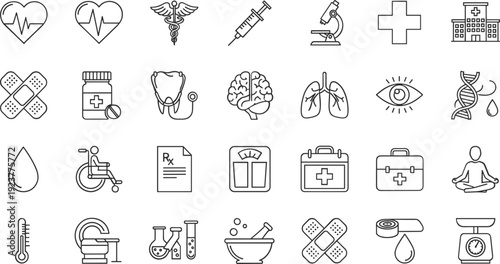 Health and wellness icons for medical and healthcare concepts