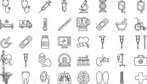 Health and wellness icons for medical and healthcare concepts