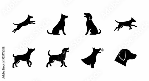 set of dogs silhouettes
