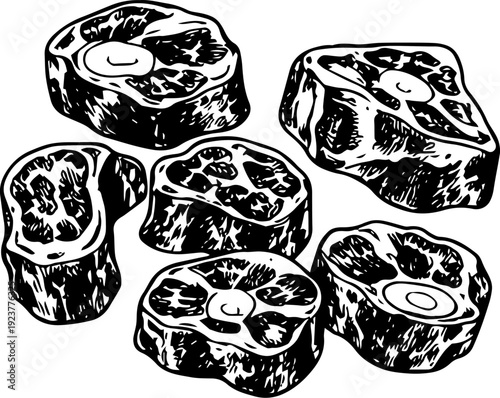 Vintage Engraving Six Osso Buco Cross Cut Shanks