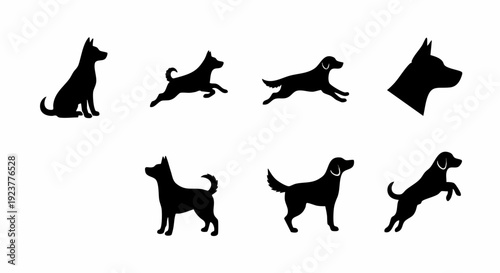 set of dogs silhouettes