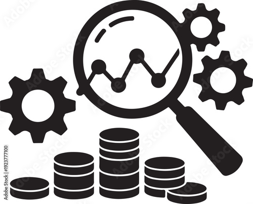 Business analysis and finance concept with magnifying glass and coins