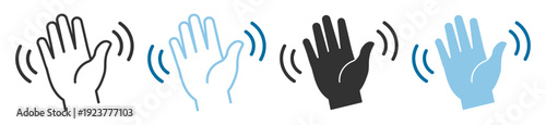 Waving hand greeting gesture icon set, hello signal palm communication sign vector isolated on transparent background