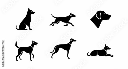 set of dogs silhouettes
