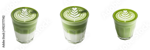 Title: Premium Matcha Green Tea Latte Set: Healthy Iced and Hot Japanese Tea PNG Collection