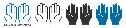 Raised hands support help volunteer icon set, charity donation care community gesture symbol vector isolated on transparent background