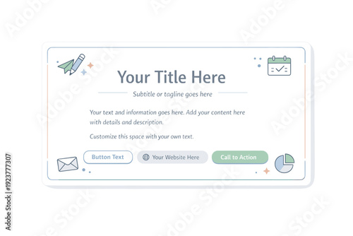 Modern editable card template. Rectangular card with minimal frame, icon accents, and clear text placeholders. Flexibility, clean branding, and editorial