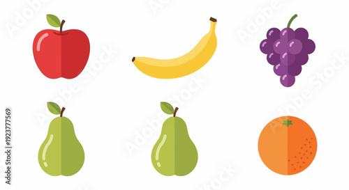 A vibrant assortment of stylized fruits presented on a clean white background