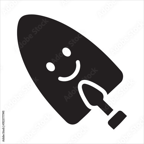 Cute Gardening Trowel Tool with Smiley Face Silhouette Vector Illustration