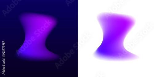 Liquid abstract gradient circle glows with neon, soft blot drops spread across smooth surface. Violet tones shimmer through flowing form, rounded shape. Purple highlights. Vector png banner element.