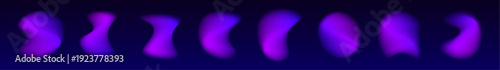 Liquid abstract gradient circle glows with neon, soft blot drops spread across smooth surface. Violet tones shimmer through flowing form, rounded shape. Purple highlights. Vector banner element.