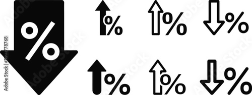 percentage growth and decline icons set silhouette on white background