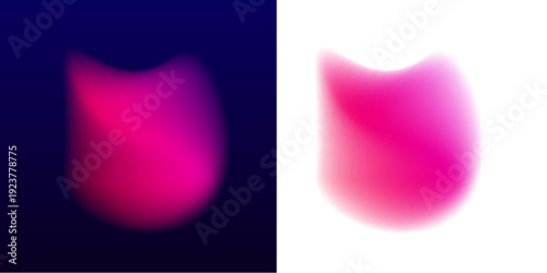 Pink liquid gradient circle floats with neon, translucent blot textures, scattered blob drops. Rounded form emphasizes soft contours. Purple glow spreads across surface. Vector png banner. 