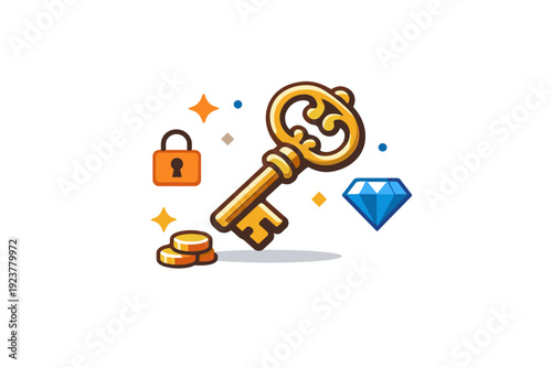 Old metal key highlighting traditional craftsmanship and symbolic access to something valuable or private. A compact concept badge expressing