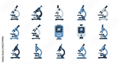 A Collection of Stylized Microscopes, Perfect for Science and Educational Content
