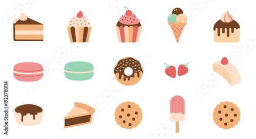 A Delightful Assortment of Sweet Treats, Cakes, Cookies, and Desserts in Cartoon Style