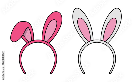 Pink and white bunny ear headbands, ready for joyful Easter and costume parties, are brightly illustrated on a clean white background.