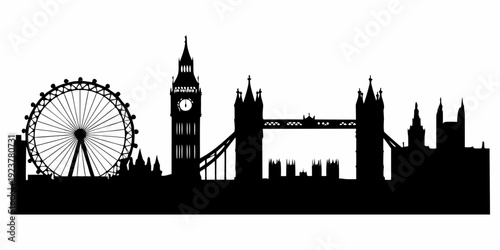 London City Skyline Silhouette with Landmark Icons