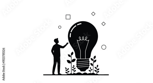Man nurturing a growing idea represented by a lightbulb silhouette