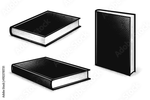 Book cover object, A minimalist modern book cover depicted as a single isolated object in three views emphasizing flat planes, sharp corners,