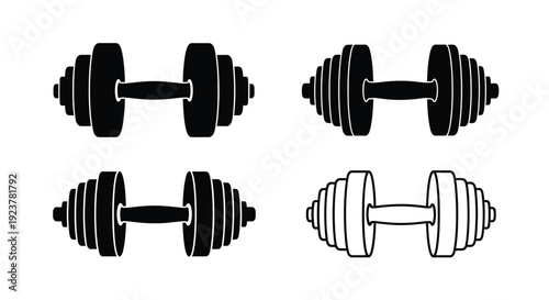 Four dumbbell illustrations in varying orientations a striking silhouette