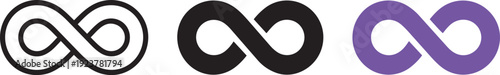 Infinity loop symbol set showing continuous line and thick solid mathematical eternity graphics