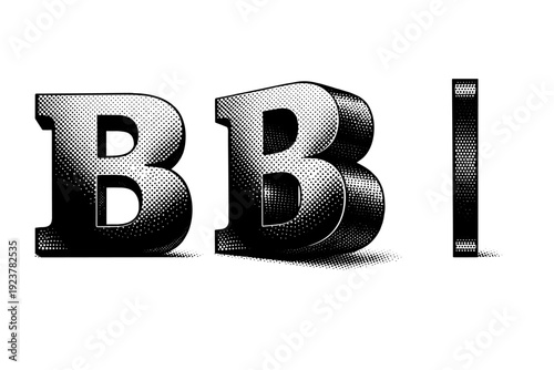 Letter typography object shown as a heavy slab-serif letterform with solid weight presented in orthographic front view, dynamic three-quarter