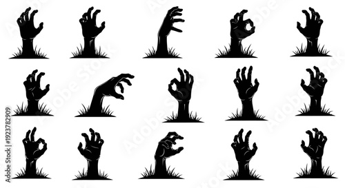 Collection of Silhouetted Zombie Hands Emerging from the Ground.