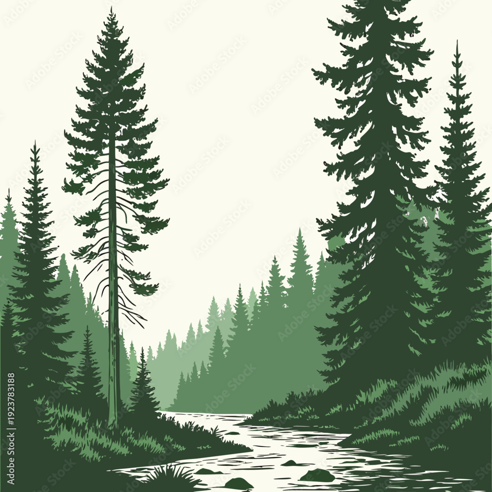Obraz premium A serene forest landscape with a gentle stream
