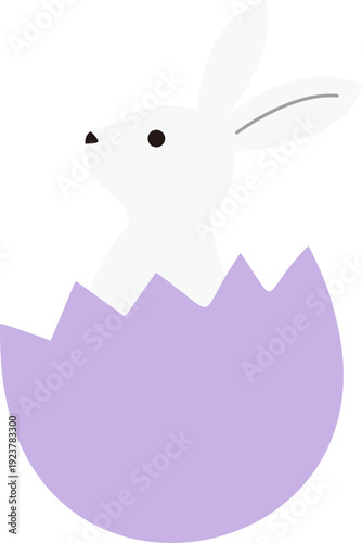 Cute Rabbit Inside Cracked Egg  Illustration Isolated.
Easter Bunny Sitting in Eggshell Flat Vector Clipart.
Transparent background. SVG.